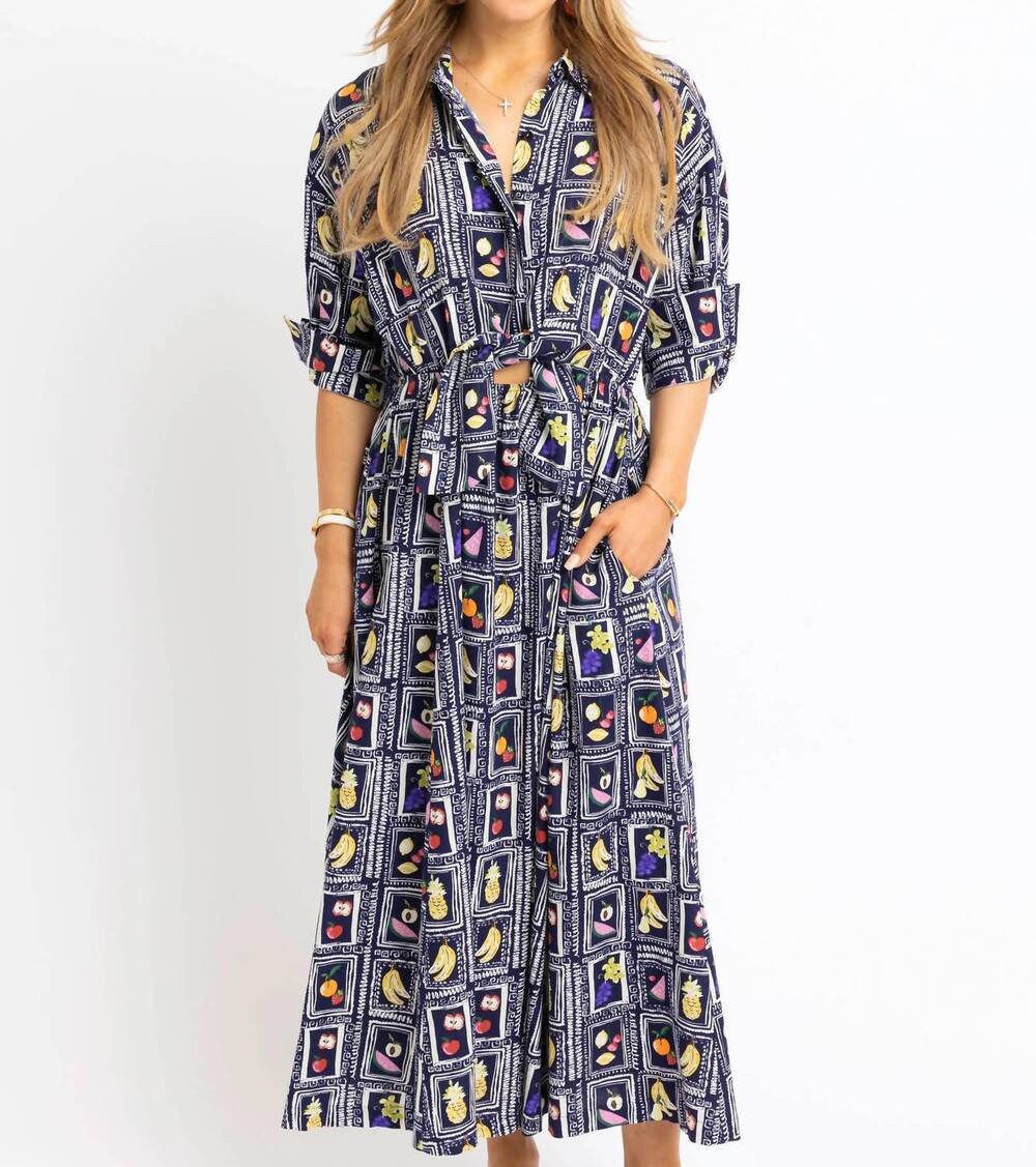 NEW KARLIE italian fruit maxi dress in navy